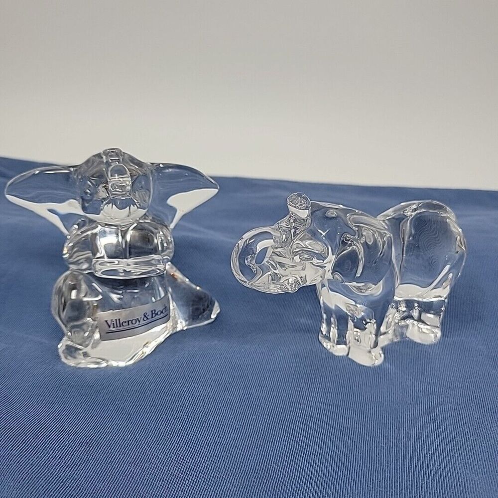 Vintage Villeroy& Boch Lead Crystal Glass Elephant Paperweight Lot Clear Germany